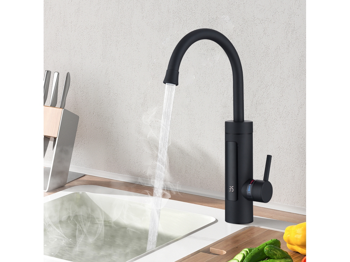 Torneira Elétrica De Cozinha De 3kw Para Lavatório Ou Lava-loiça, Torneira Led Com Esquentador Instantâneo, Torneira Misturadora Preta, Rotação 360°