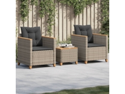 Conjunto De Bistrô Com Almofadões 3 Pcs Vime Pe E Acácia Cinza Dkd Home Decor