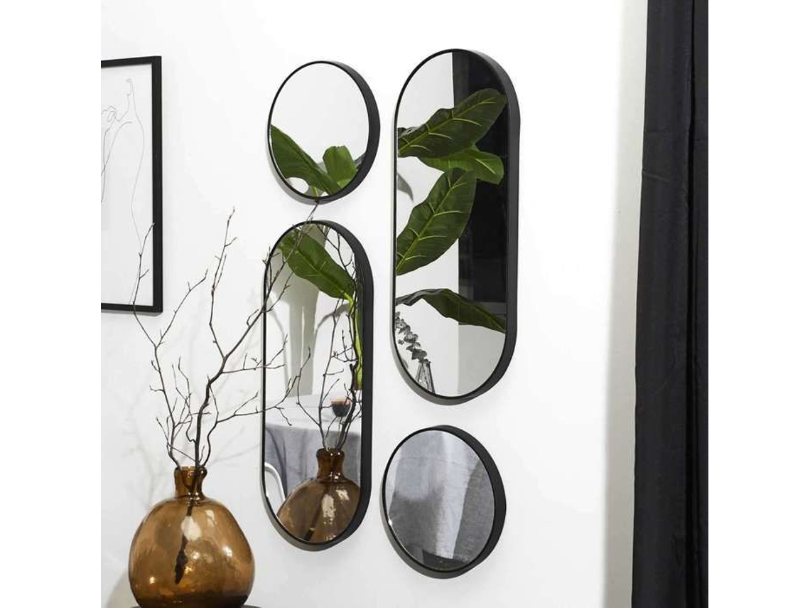 The Home Deco Factory Conjunto de 4 Espelhos Redondos e Ovais Preto CMP