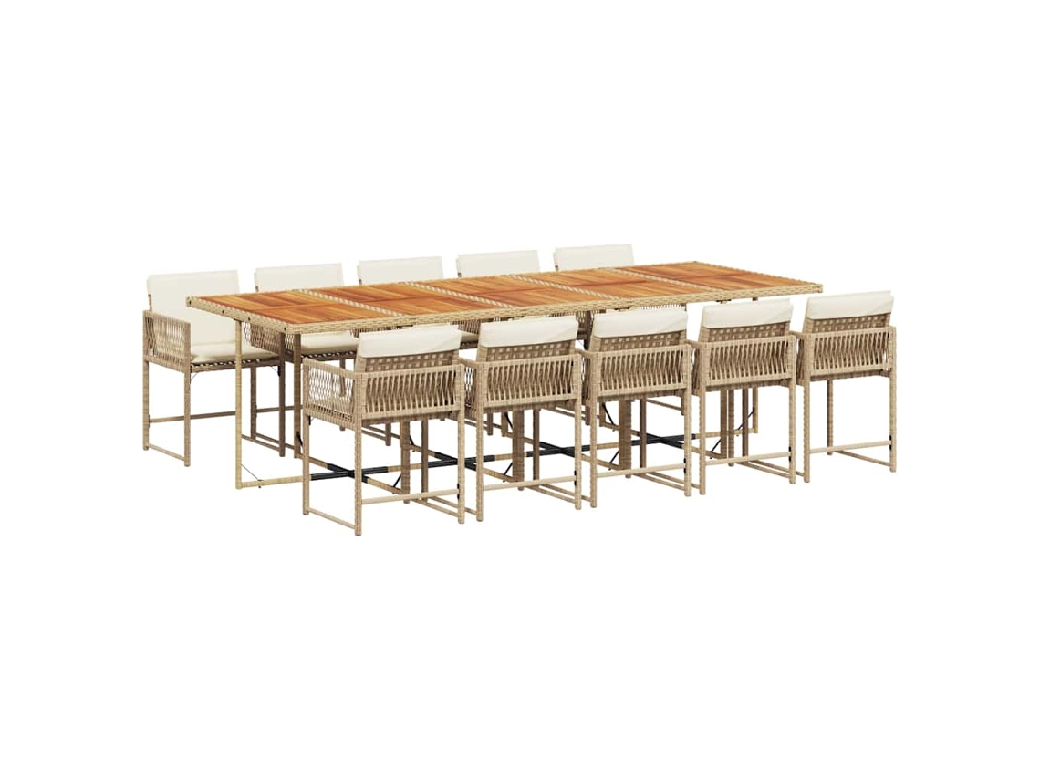 Conjunto de 11 Jantar para Jardim com Almofadões Vime Pe Bege MAISON EXCLUSIVE