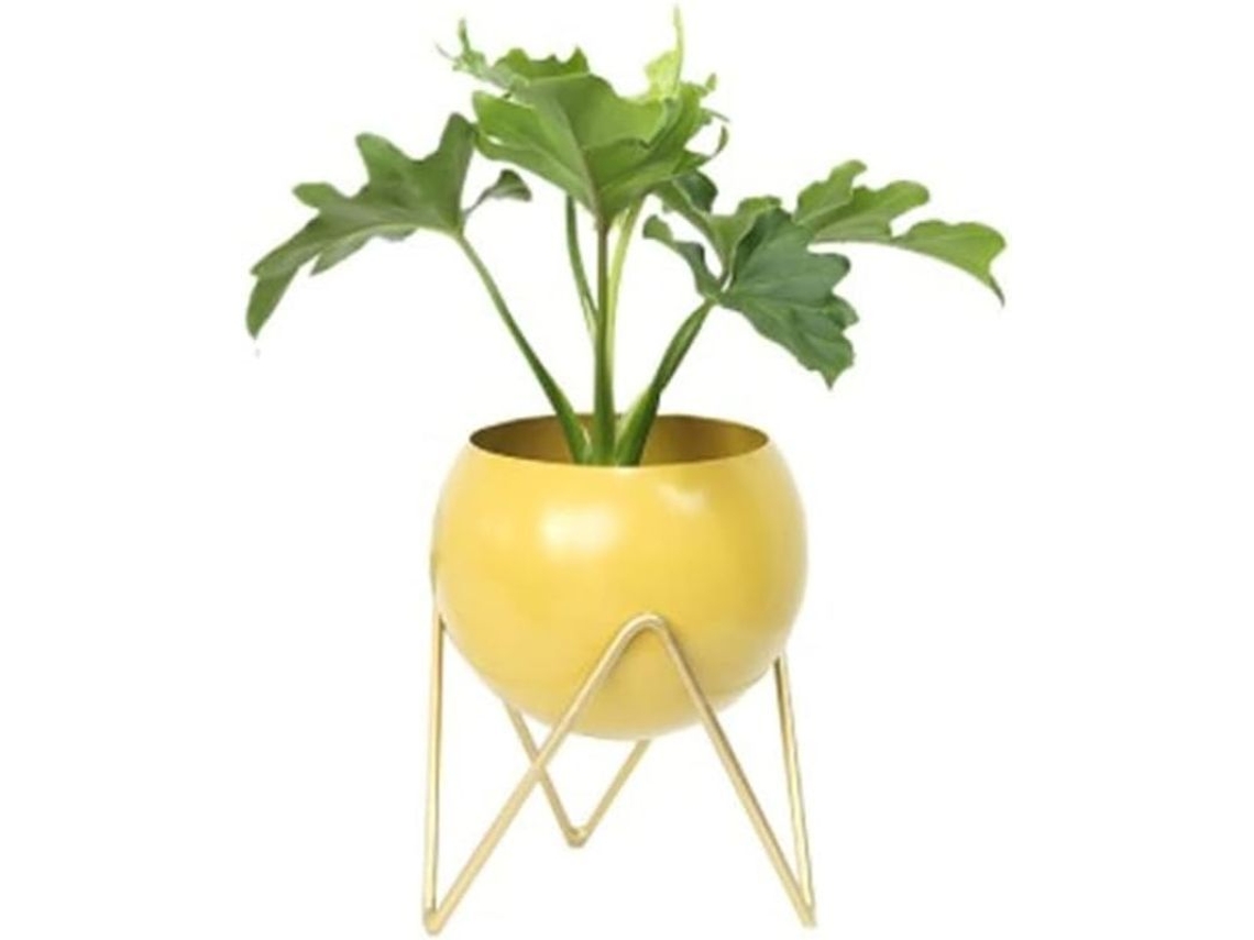 Vaso De Metal Redondo Moderno Con Soporte Para Decoración Interior Y Exterior (amarillo)