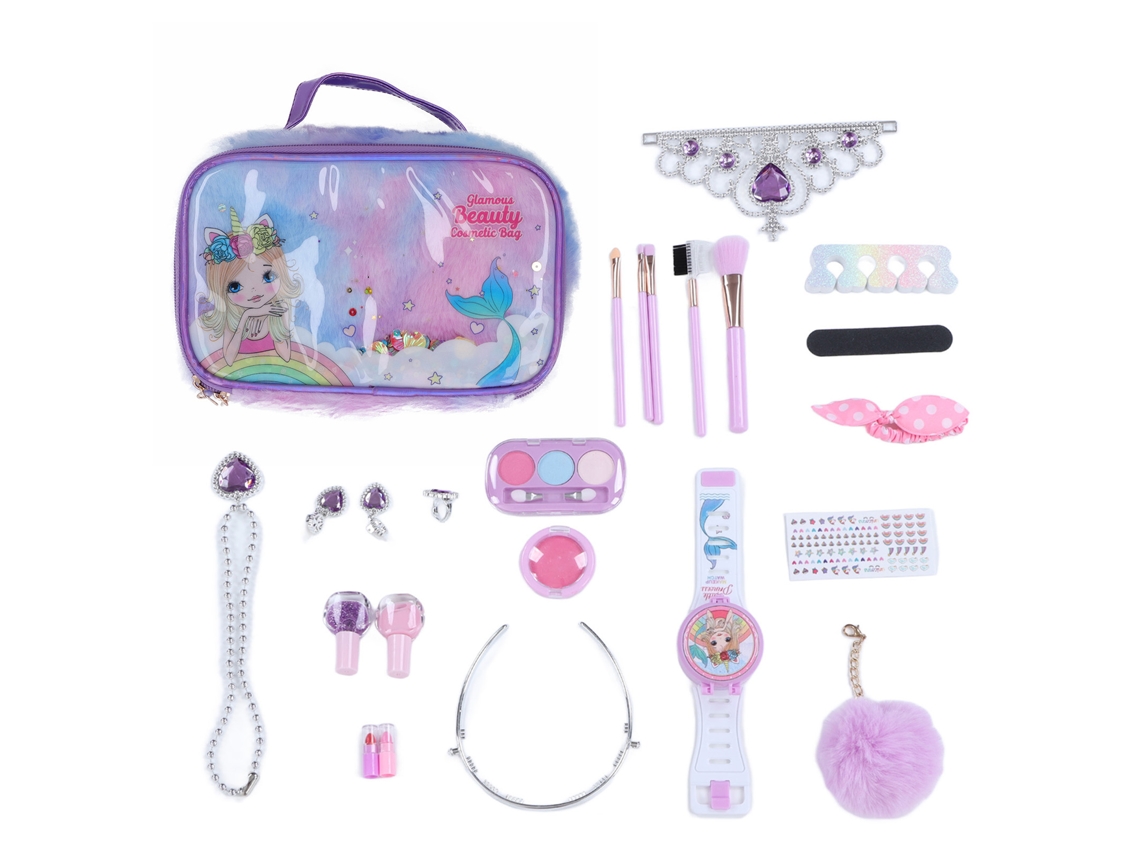 Kit De Maquiagem Falsa Lavável Para Meninas Com Coroa E Colar, Seguro Para Crianças Com Mais De 5 Anos