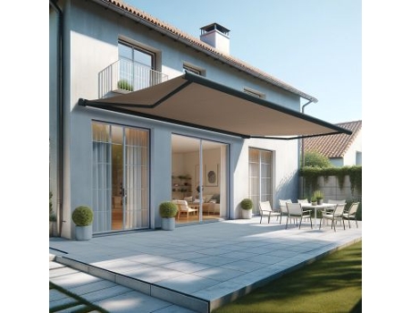 Toldo Coffre Hevoa Cinza Antracite 6,00x3,50 Motorizado com socorro telecomando - Tela Taupe