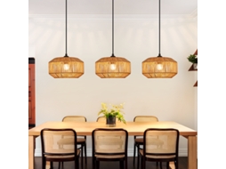 Luminária pendente NETTLIFE Boho em rattan, 3xe27, estilo retrô, altura ajustável, para sala de estar, sala de jantar ou quarto (lâmpadas não incluídas)