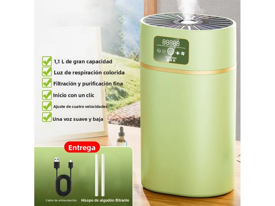 Umidificador silencioso, 1100ml, com difusor e luz ambiente, verde | MDUG