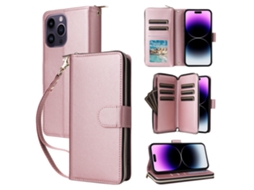 Capa Para Iphone 14 Pro Max Pele Sintética Com Porta-cartões Rosa