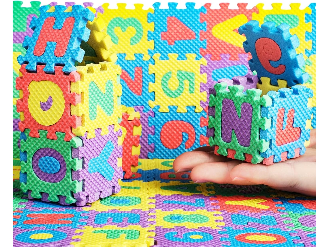 Tapete de salto Chrui - 36 peças - 5 cm com letras e números em EVA, lavável e reutilizável