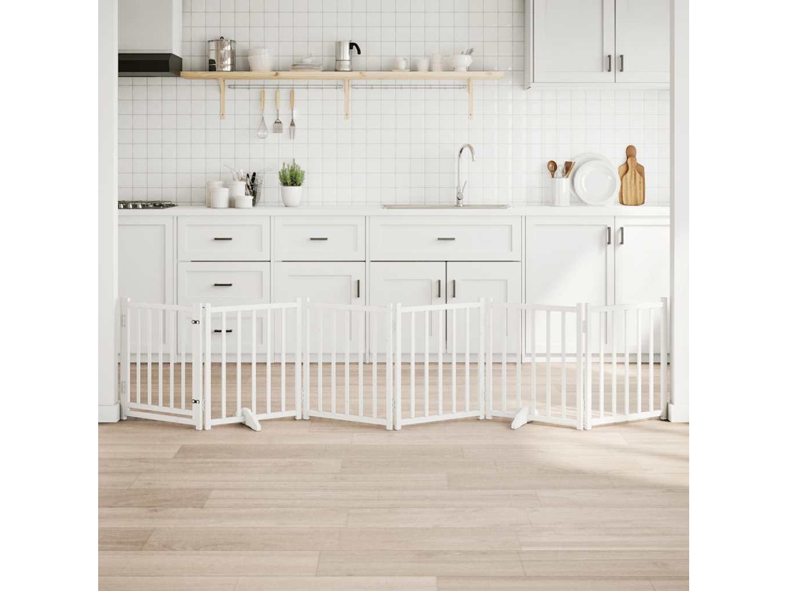 Vidaxl Portão P/ Cães Com Porta Dobrável 6 Painéis 300 Cm Abeto Branco