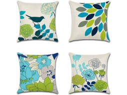 Conjunto De 4 Capas De Almofada Decorativas 45x45 Cm, Capas De Almofada Impermeáveis ​​com Flores Azuis, Verdes E Pássaros, Perfeitas Para Banco De Ja