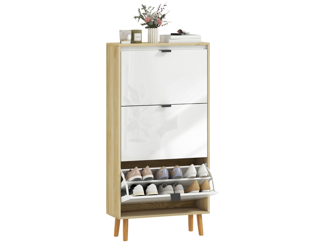 Meuble À Chaussures, Armário de 3 Gavetas Descontáveis, Porte Brilhante, (60x24x127) Cm, Branco ESSÊNCIACASA