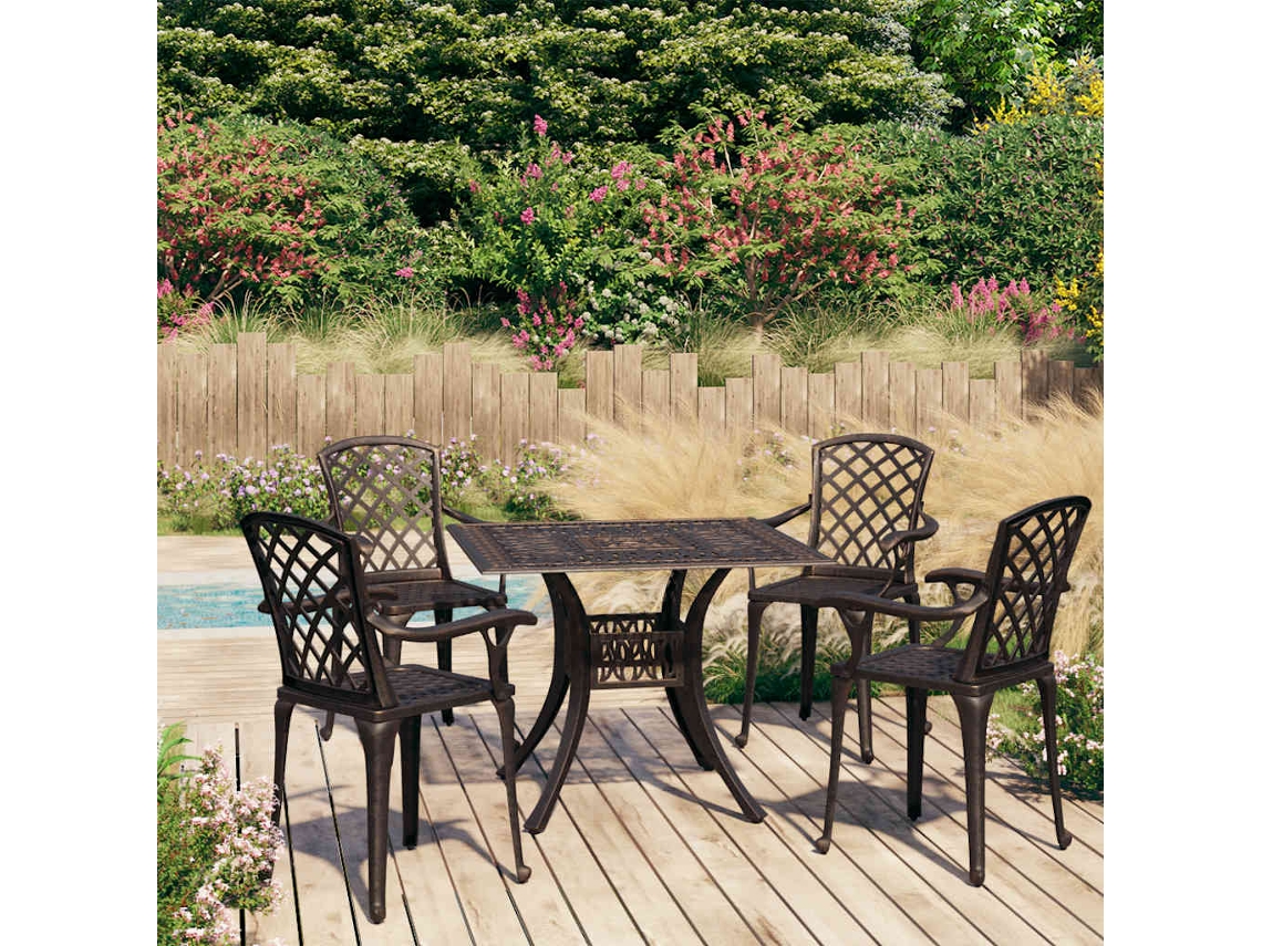 Vidaxl 5 Pcs Conjunto Bistrô Alumínio Fundido Bronze