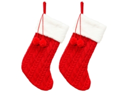 2 Meias de Natal Tricotadas com Pompons para Decoração RNEMITERY