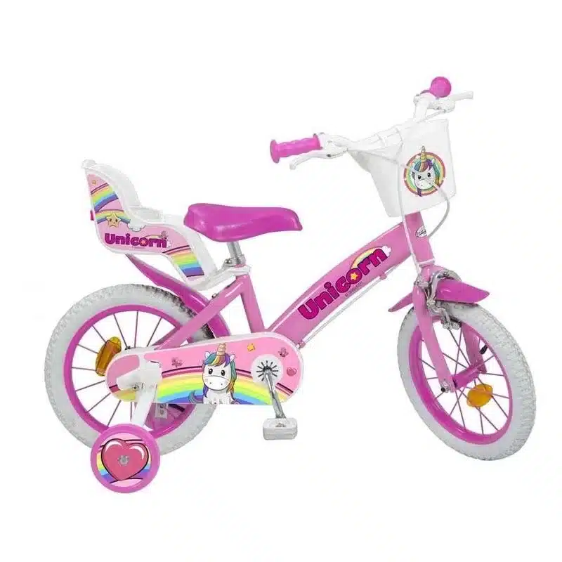 Bicicleta unicórnio rosa de 12 polegadas com porta-bonecas 16029 TOIMSA