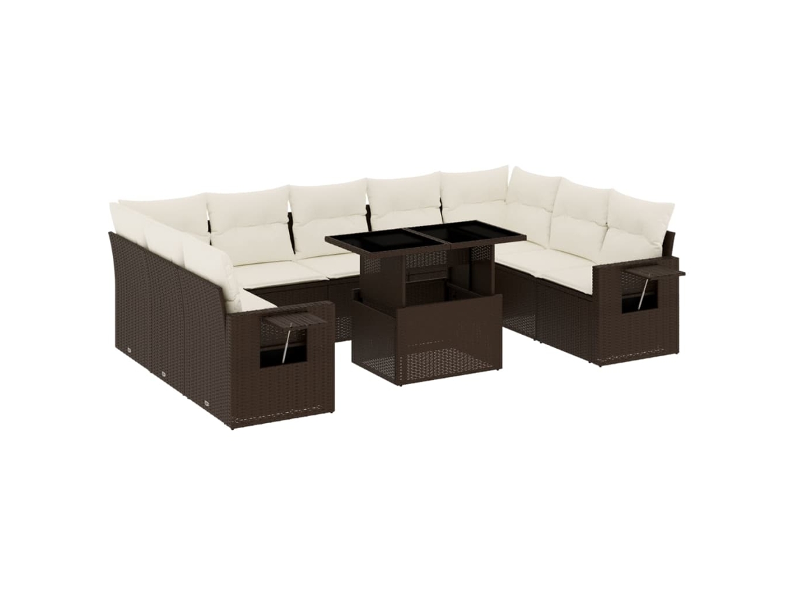 Conjunto de 10 Sofás Jardim com Almofadões Vime Pe Castanho MAISON EXCLUSIVE (10 pcs)