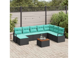 Vidaxl Conjunto De Sofá De Jardim 9 Unid. Preto Vime Pe