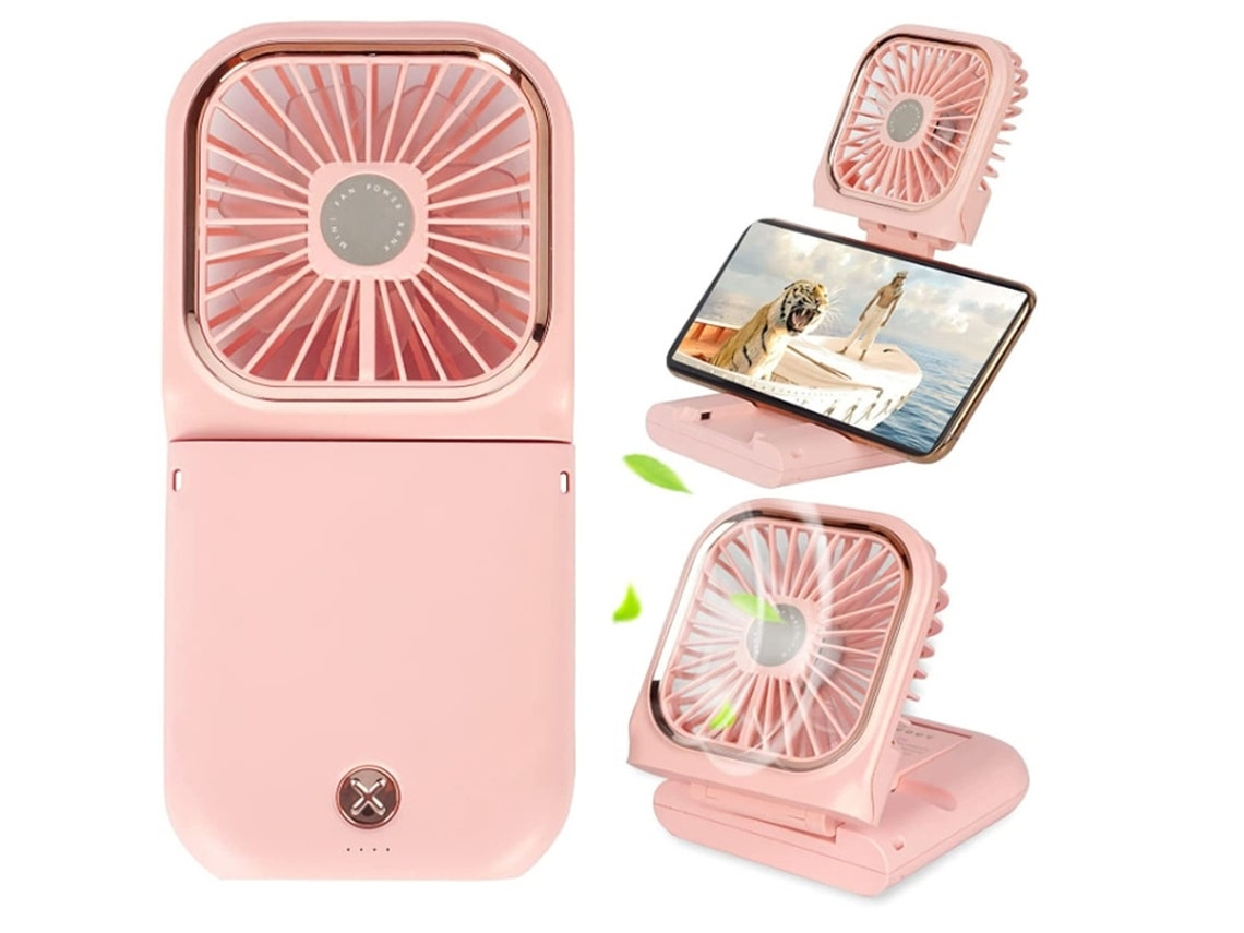 Mini Ventilador Operado por Bateria Pequeno 5 Em 1 Tipo Banco de Potência, Banco de Energia de 3000 Mah, Ajustável a 3 Velocidades Yizhood (rosa)