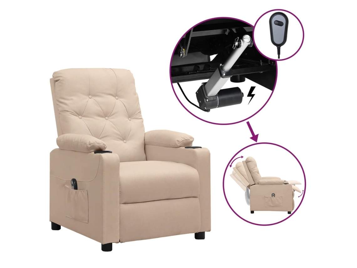 Vidaxl Poltrona Reclinável Elétrica Tecido Cor Creme