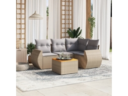 5 Pcs Conjunto De Sofás P/ Jardim Com Almofadões Vime Pe Bege Dkd Home Decor