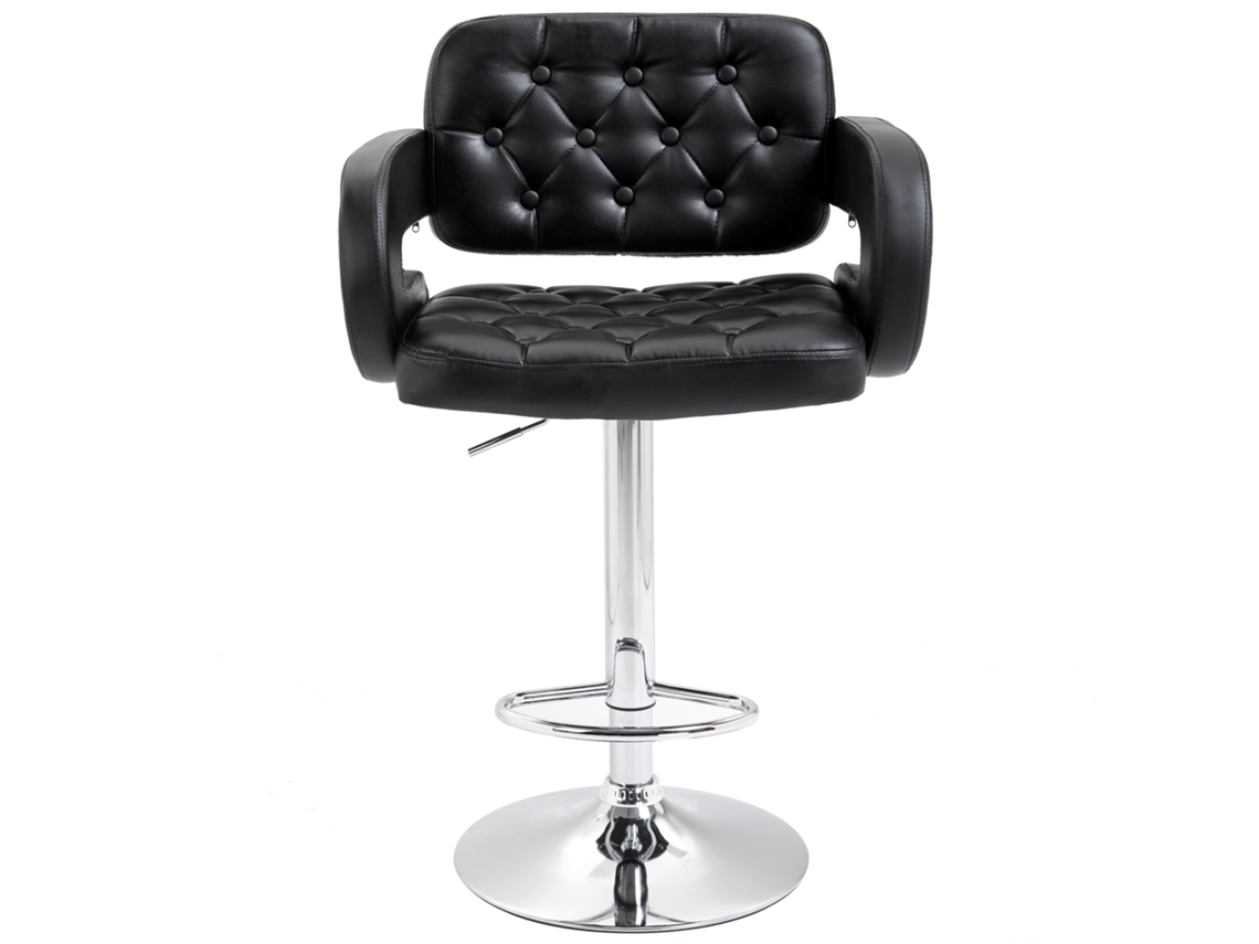 Banquinho Giratório Com Altura Ajustável 94-114cm, Encosto E Apoio Pés, 61x50x94-114cm, Preto