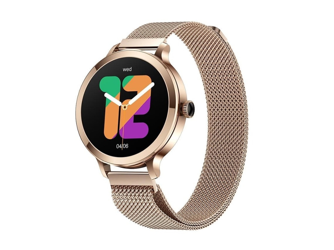 Relógio inteligente feminino com tela AMOLED de 1,106 polegadas, suporta chamadas, compatível com iOS e Android, à prova d'água IP68.
