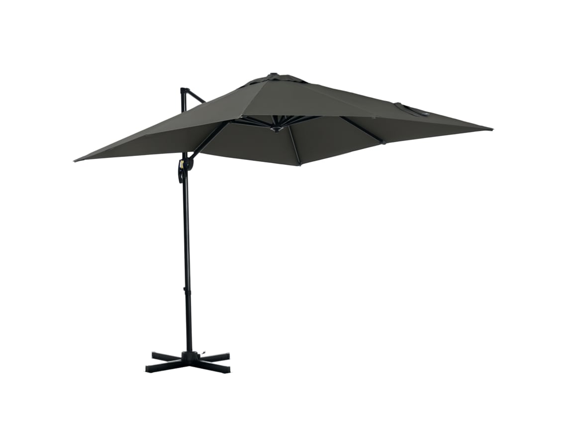 Chapéu de Sol Jardim Cinza 245x245x245cm Excêntrico Rotação 360° 3 Níveis de Inclinação Manivela e Ventilação para Pátio.