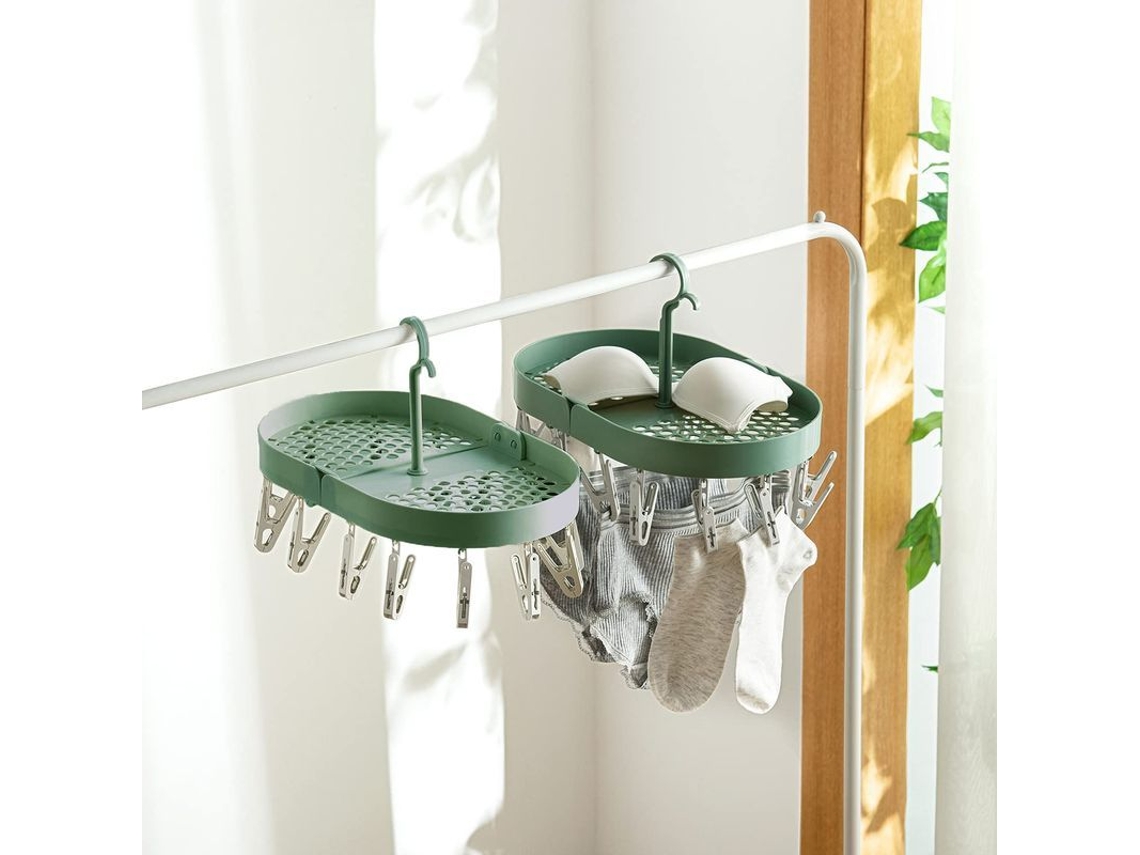 Perchero Colgante Plegable com 14 Prendedores Giratórios 360°, Material PP, Interior e Exterior | S/MARCA