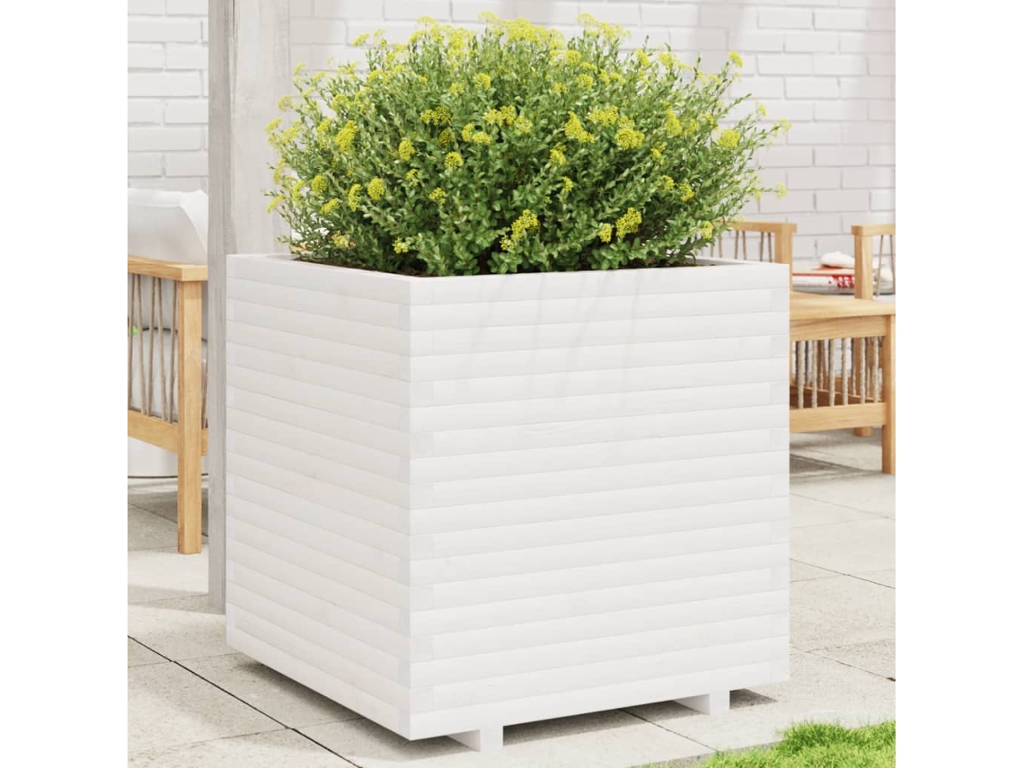 Vidaxl Vaso/floreira De Jardim 70x70x72,5 Cm Pinho Maciço Branco
