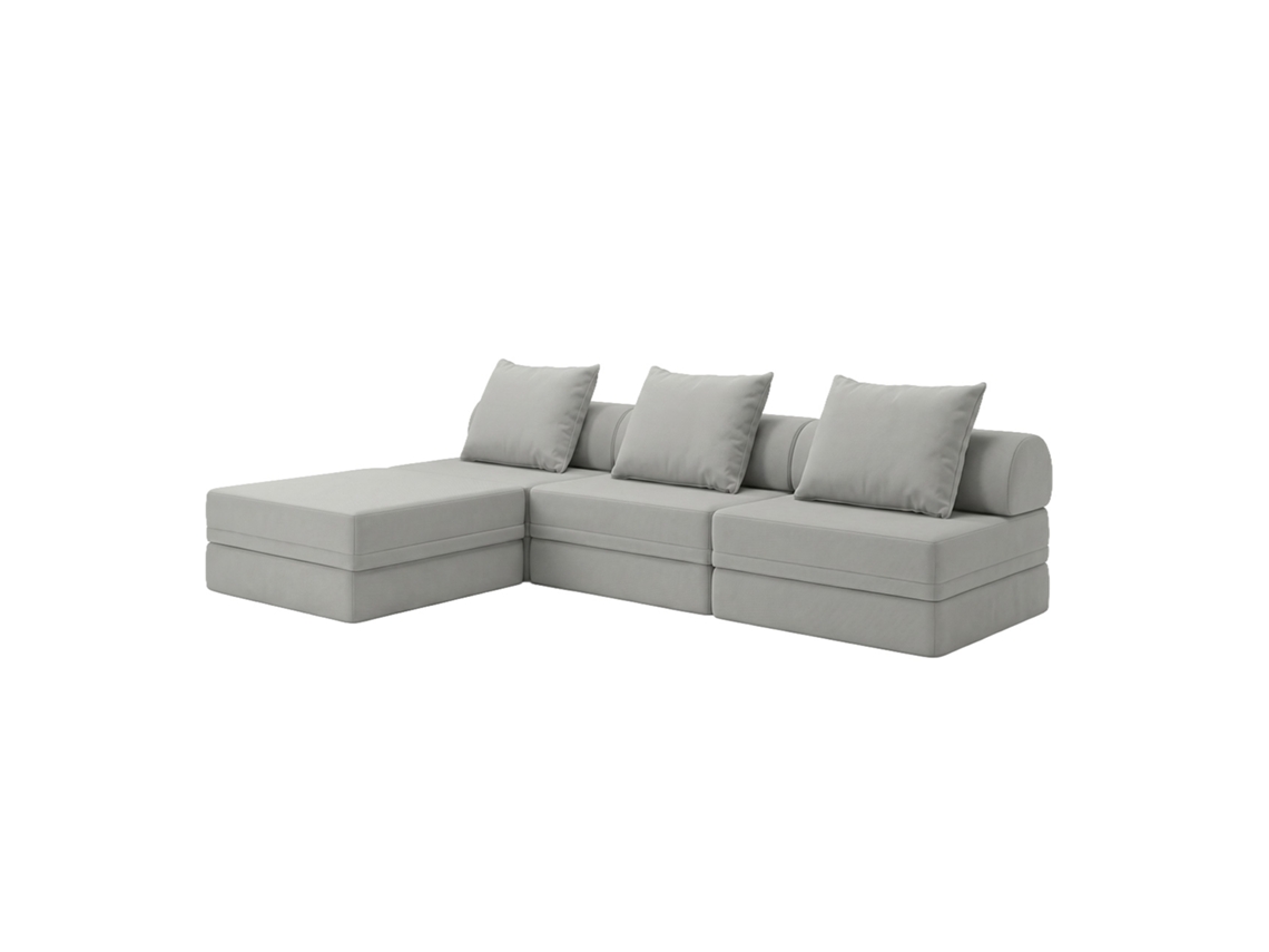 Sofá Modular 3+1+puff Convertível Liso Cinza Escuro SKOFFA