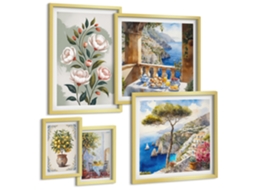 Galeria De Pinturas Murais Flores De Limão, Vista Para O Mar Moldura Dourada Fotos Para O Escritório Espelharte (conjunto De 5 Imagens)