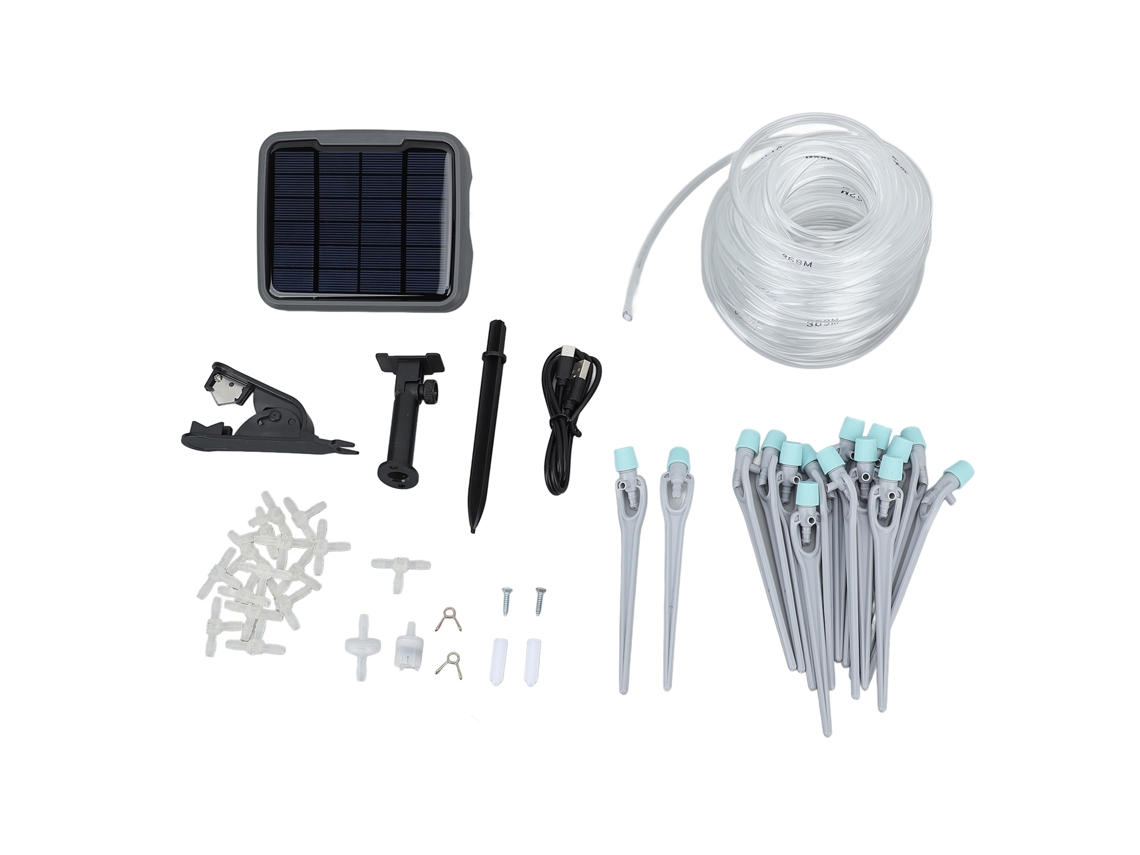 Kit de Irrigação Gotejamento Automático Solar com Cronômetro para Plantas em Vaso Jardim | S/MARCA