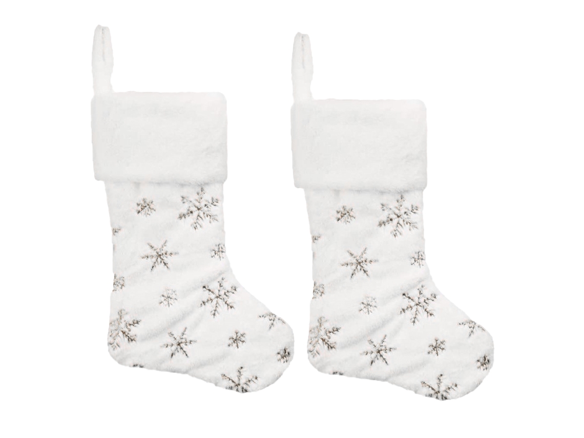 2 Meias de Natal Brancas com Flocos de Neve Decoração para Festas RNEMITERY