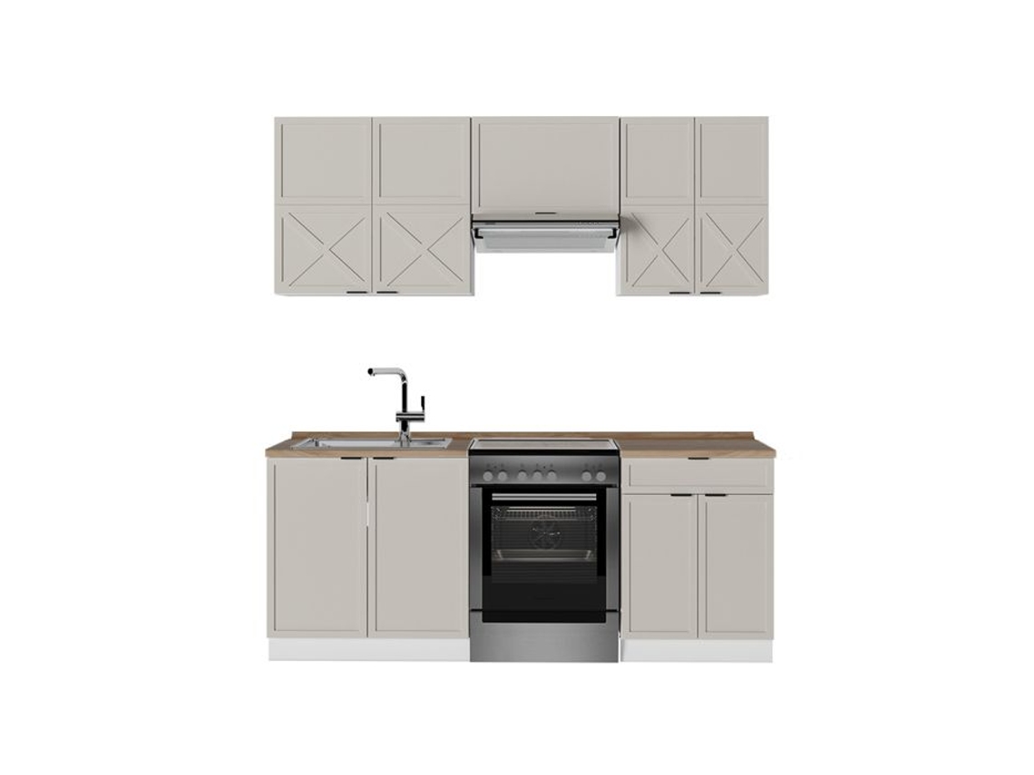 Cozinha Fame Line, 200cm, Pt Carvalho, Cinzabeige/branco, Branco, Vicco