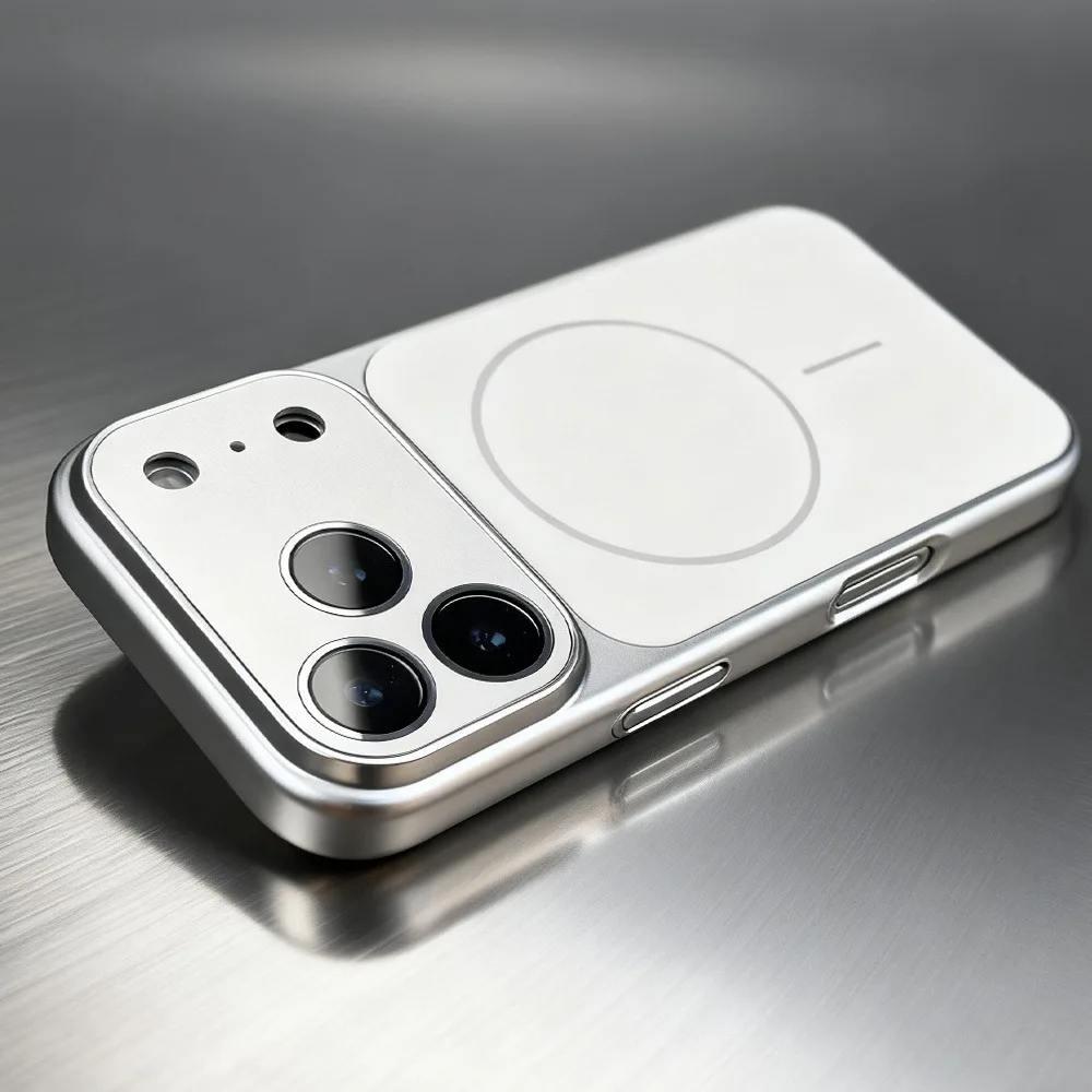 Capa Magnética De Luxo Para Iphone (iphone 16 Pro Max, Cor Prata) Com Proteção Para A Câmera.