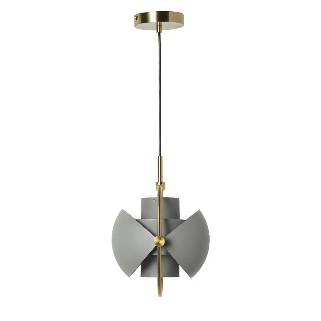 Candeeiro Suspenso Cinzento com Abajur Ajustável D24 Cm, Detalhes Dourados e Casquilho E27 ALPINALUZ