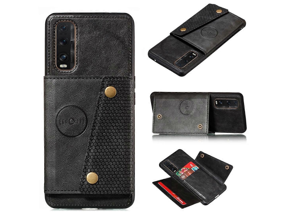 Capa Protetora Magnética À Prova De Choque Com Fecho Duplo De Pu Tpu Com Compartimento Para Cartão E Suporte Para Oppo Reno3 Pro