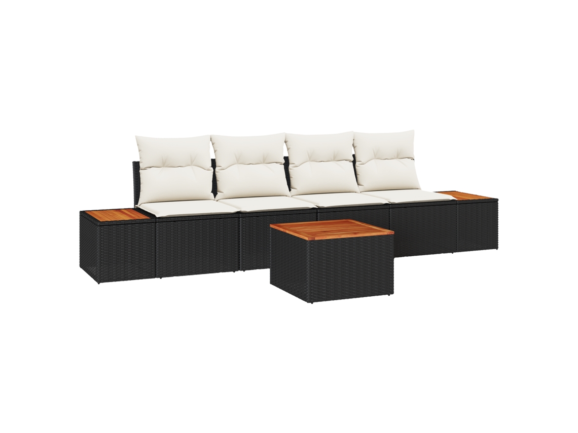 Conjunto 5 Conjunto De Sofá De Jardim Vidaxl Preto Vime Pe (55 X 55 X 37 Cm)