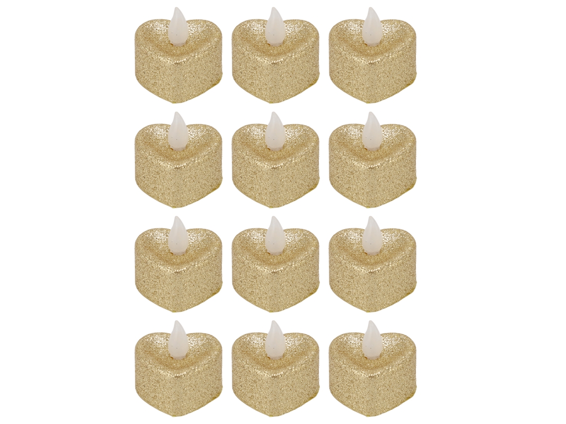Conjunto de 12 Velas de Led em Formato de Coração com Detalhes em Pó Dourado CHABERLU