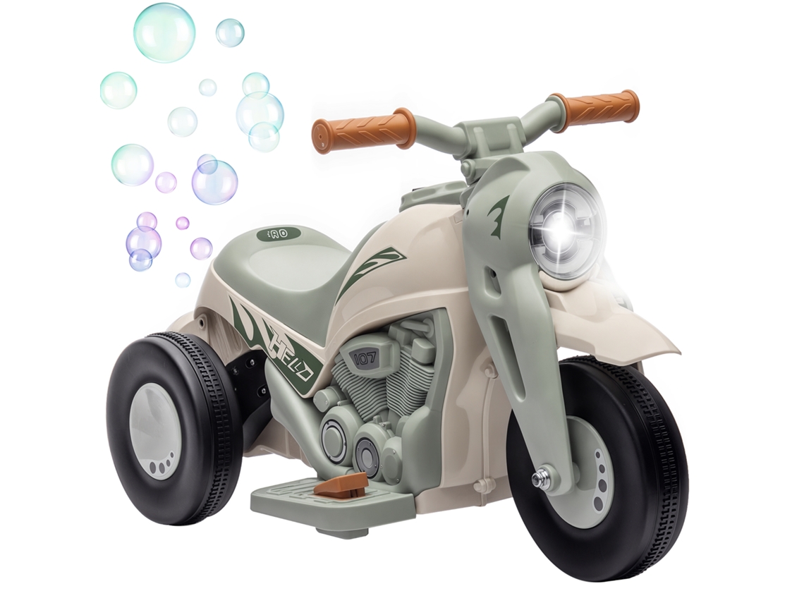 Motocicleta 3 Rodas 6v Para 2-5 Anos, 3km/h, Bolhas, Luz E Som, Branco Cremoso