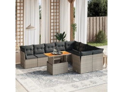 Vidaxl 10 Pcs Conjunto Sofás De Jardim C/ Almofadões Vime Pe Cinzento