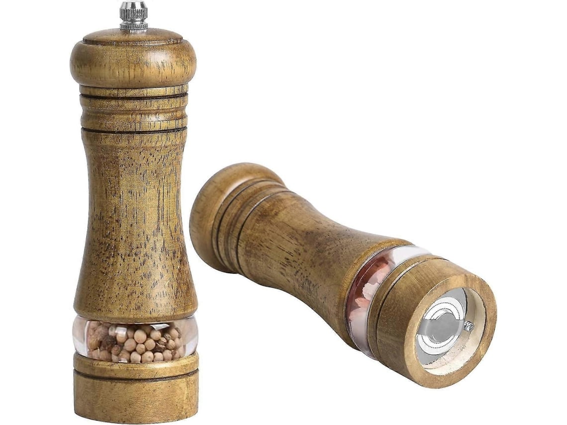 Conjunto De 2 Moinhos Manuais De Sal E Pimenta De Madeira, Com Moagem Ajustável Em Cerâmica E Visor De, 16,5 Cm, 6,5 Polegadas, Madeira