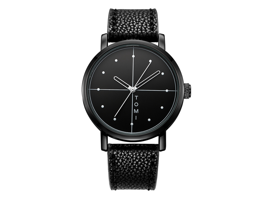 Reloj Hombre Tomi Estilo Simple Analógico Correa Pu Dial Negro