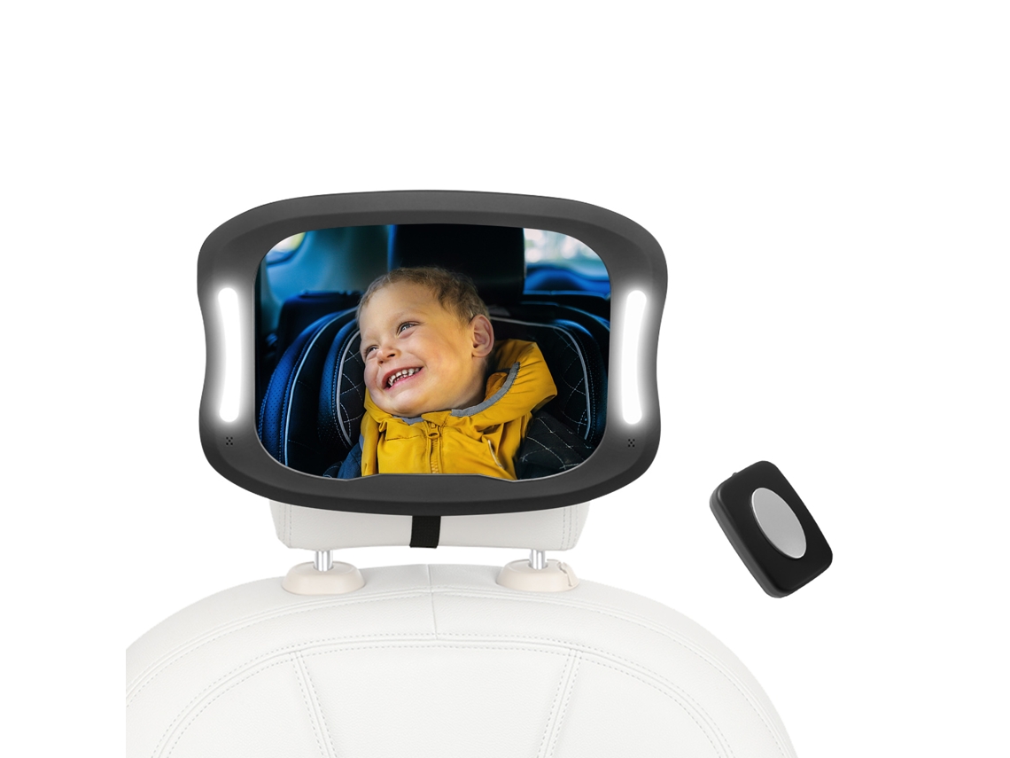 Primerox espelho de Carro para Bebê com Luzes Led Controle Remoto 360° Rotativo Anti quebra