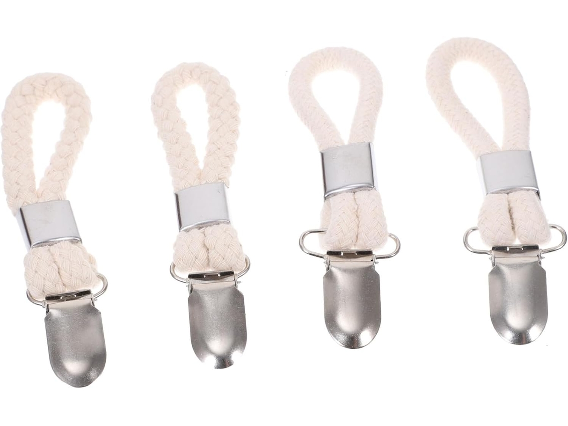 Conjunto De 4 Prendedores De Toalha, Corda De Algodão E Metal Branco, Resistentes À