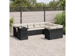 Vidaxl 10 Pcs Conjunto Sofás De Jardim C/ Almofadões Vime Pe Preto