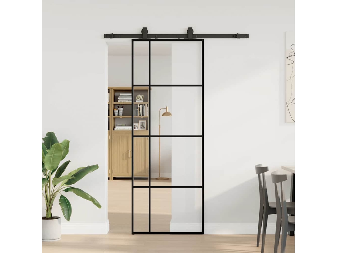 Vidaxl Porta Deslizante C/ Conj. Ferragens 76x205cm Vidro Esg Preto