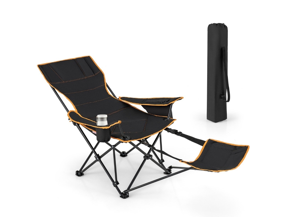 Cadeira De Acampamento Com Apoio Para Os Pés Removível, Porta Copos E Bolsa Térmica Slowmoose