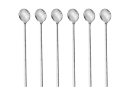 6 Colheres Longas para Misturar, Colheres de Chá, Colheres de Gelo, Ideais para Café, Chá Gelado, Batidos e Cocktails Plateado