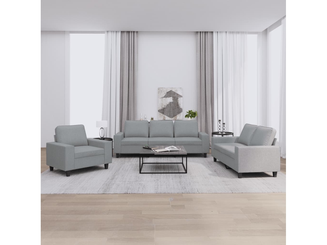 Vidaxl 3 Pcs Conjunto De Sofás Tecido Cinzento-claro