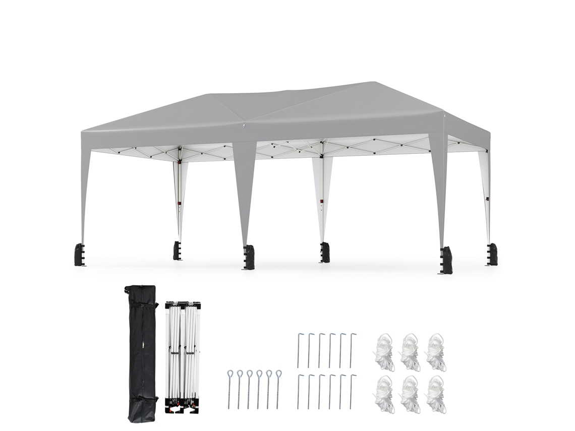 Tenda dobrável com pés retos totalmente em ferro COSTWAY altura ajustável 5,9x3m tecido Oxford cinza