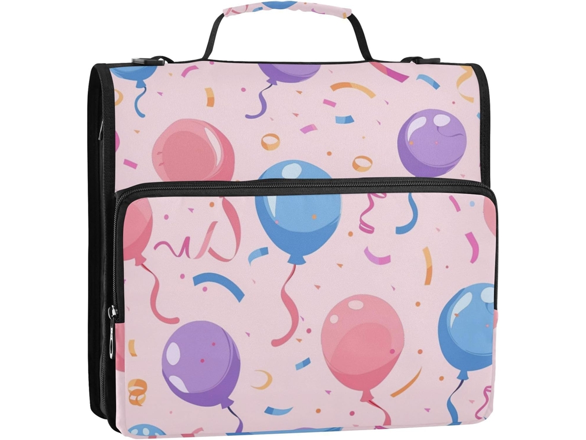 Bolsa para Celular com Balões Coloridos de 3,8 Cm, 3 Argolas, Fechamento em Zíper, Alça Ombro e Mão. Inclui um